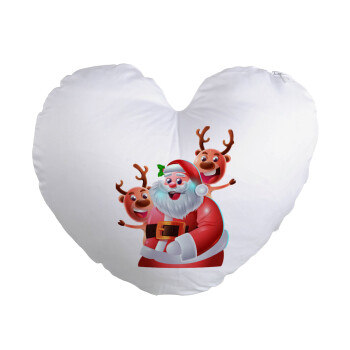 Santa Claus & Deers, Μαξιλάρι καναπέ καρδιά 40x40cm περιέχεται το  γέμισμα