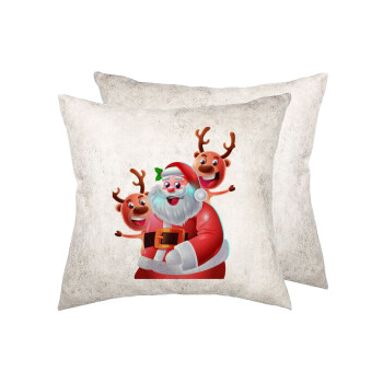 Santa Claus & Deers, Μαξιλάρι καναπέ Δερματίνη Γκρι 40x40cm με γέμισμα