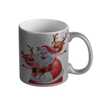 Santa Claus & Deers, Κούπα Ασημένια Glitter που γυαλίζει, κεραμική, 330ml