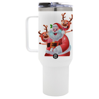 Santa Claus & Deers, Mega Tumbler με καπάκι, διπλού τοιχώματος (θερμό) 1,2L