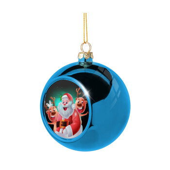 Santa Claus & Deers, Χριστουγεννιάτικη μπάλα δένδρου Μπλε 8cm