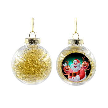 Santa Claus & Deers, Χριστουγεννιάτικη μπάλα δένδρου διάφανη με χρυσό γέμισμα 8cm