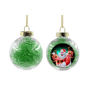 Santa Claus & Deers, Χριστουγεννιάτικη μπάλα δένδρου διάφανη με πράσινο γέμισμα 8cm