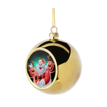 Santa Claus & Deers, Χριστουγεννιάτικη μπάλα δένδρου Χρυσή 8cm