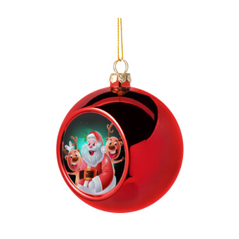Santa Claus & Deers, Χριστουγεννιάτικη μπάλα δένδρου Κόκκινη 8cm