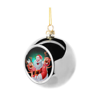 Santa Claus & Deers, Χριστουγεννιάτικη μπάλα δένδρου Ασημένια 8cm