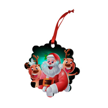 Santa Claus & Deers, Χριστουγεννιάτικο στολίδι snowflake ξύλινο 7.5cm