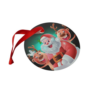 Santa Claus & Deers, Χριστουγεννιάτικο στολίδι γυάλινο 9cm
