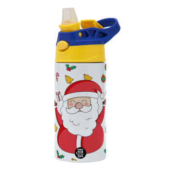 Santa Claus gifts, Παιδικό παγούρι θερμό, ανοξείδωτο, με καλαμάκι ασφαλείας, πράσινο/μπλε (360ml) BPA FREE