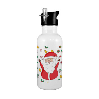 Santa Claus gifts, Παγούρι νερού Λευκό με καλαμάκι, ανοξείδωτο ατσάλι 600ml