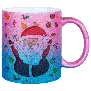 Santa Claus gifts, Κούπα Χρυσή/Μπλε Glitter, κεραμική, 330ml