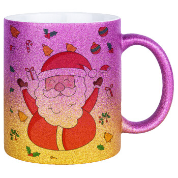 Santa Claus gifts, Κούπα Χρυσή/Ροζ Glitter, κεραμική, 330ml
