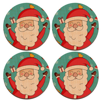 Santa Claus gifts, ΣΕΤ x4 Σουβέρ ξύλινα στρογγυλά plywood (9cm)