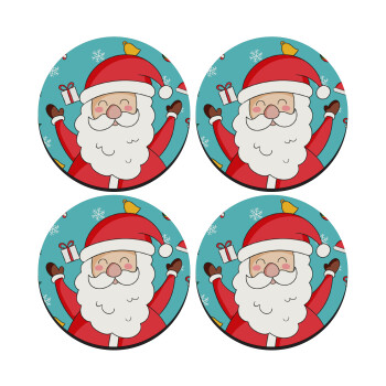Santa Claus gifts, SET of 4 round wooden coasters (9cm)