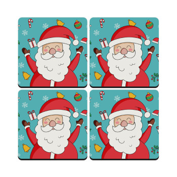 Santa Claus gifts, ΣΕΤ 4 Σουβέρ ξύλινα τετράγωνα (9cm)