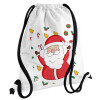 Santa Claus gifts, Τσάντα πλάτης πουγκί GYMBAG λευκή, με τσέπη (40x48cm) & χονδρά κορδόνια
