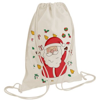 Santa Claus gifts, Backpack bag GYMBAG natural (28x40cm)