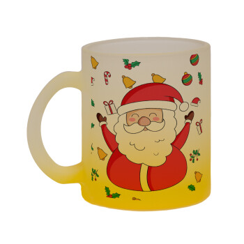 Santa Claus gifts, Κούπα γυάλινη δίχρωμη με βάση το κίτρινο ματ, 330ml