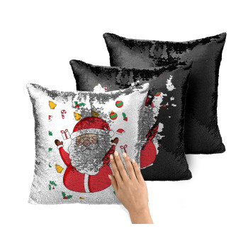 Santa Claus gifts, Μαξιλάρι καναπέ Μαγικό Μαύρο με πούλιες 40x40cm περιέχεται το γέμισμα