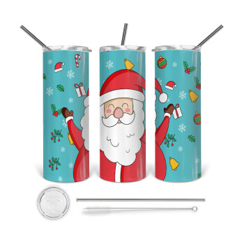 Santa Claus gifts, Tumbler ποτήρι θερμό από ανοξείδωτο ατσάλι 600ml, με μεταλλικό καλαμάκι & βούρτσα καθαρισμού
