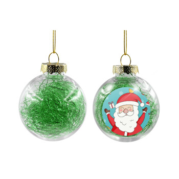 Santa Claus gifts, Χριστουγεννιάτικη μπάλα δένδρου διάφανη με πράσινο γέμισμα 8cm