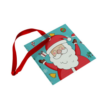 Santa Claus gifts, Χριστουγεννιάτικο στολίδι γυάλινο τετράγωνο 9x9cm