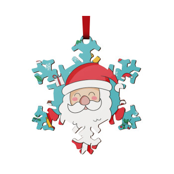 Santa Claus gifts, Χριστουγεννιάτικο στολίδι νιφάδα ξύλινο 9cm