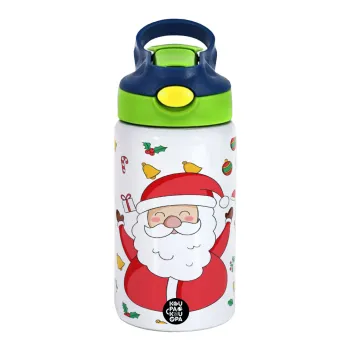 Santa Claus gifts, Children's hot water bottle, stainless steel, with safety straw, green, blue (350ml)