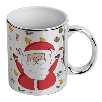 Santa Claus gifts, Mug ceramic, silver mirror, 330ml