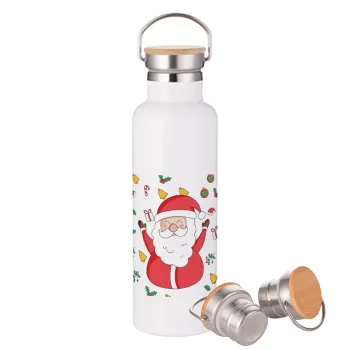 Santa Claus gifts, Stainless steel White with wooden lid (bamboo), double wall, 750ml
