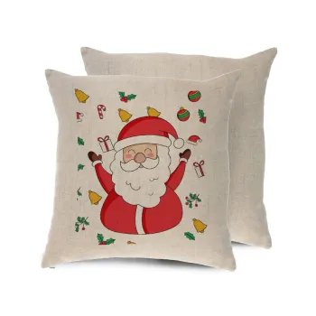 Santa Claus gifts, Μαξιλάρι καναπέ ΛΙΝΟ 40x40cm περιέχεται το  γέμισμα