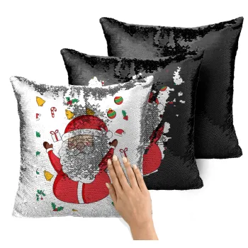 Santa Claus gifts, Μαξιλάρι καναπέ Μαγικό Μαύρο με πούλιες 40x40cm περιέχεται το γέμισμα