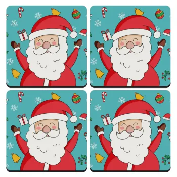 Santa Claus gifts, ΣΕΤ 4 Σουβέρ ξύλινα τετράγωνα (9cm)