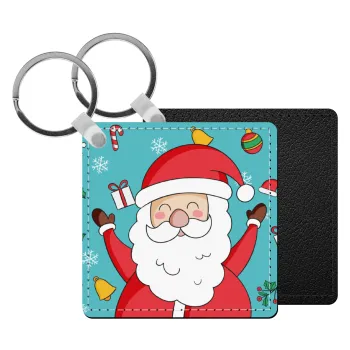 Santa Claus gifts, Μπρελόκ Δερματίνη, τετράγωνο ΜΑΥΡΟ (5x5cm)