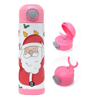 Santa Claus gifts, Παιδικό παγούρι θερμό, ανοξείδωτο, με καλαμάκι ασφαλείας, ΡΟΖ (500ml)