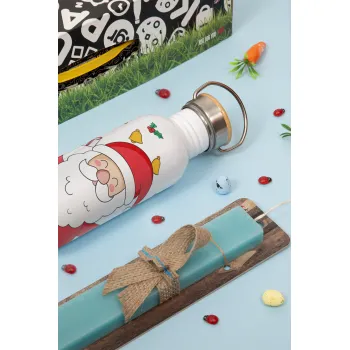 Santa Claus gifts, Πασχαλινή Λαμπάδα με παγούρι μεταλλικό (620ml, stainless steel) & κερί αρωματικό πλακέ (30cm) (ΤΙΡΚΟΥΑΖ)