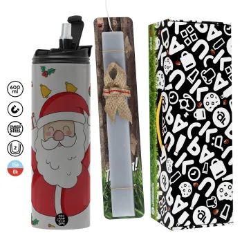 Santa Claus gifts, Πασχαλινή Λαμπάδα με Travel Tumbler θερμό (600ml, BPA free) & κερί αρωματικό πλακέ (30cm) (ΓΚΡΙ)