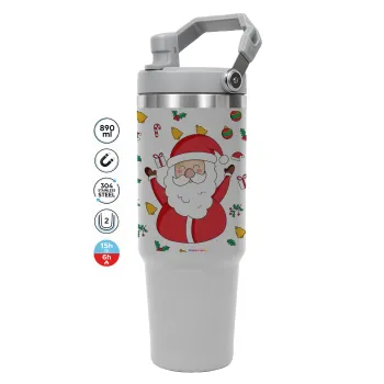 Santa Claus gifts, ΓΚΡΙ χρώματος Θερμός Ανοξείδωτο 890ml (30oz) με χερούλι
