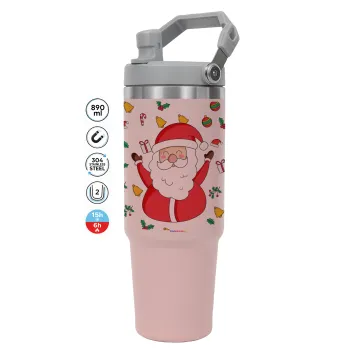 Santa Claus gifts, ΡΟΖ χρώματος Θερμός Ανοξείδωτο 890ml (30oz) με χερούλι