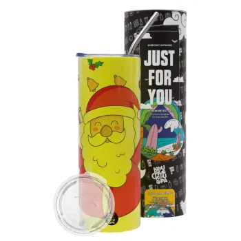 Santa Claus gifts, Neon Yellow Travel Tumbler θερμό, μεταλλικό καλαμάκι(Ανωξείδωτο 304 Food grade, BPA free, 600ml)