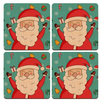 Santa Claus gifts, ΣΕΤ x4 Σουβέρ ξύλινα τετράγωνα plywood (9cm)