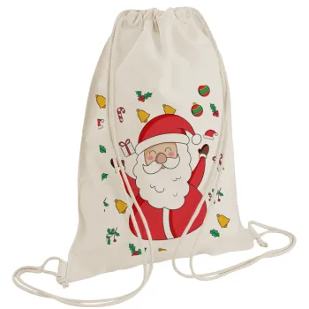 Santa Claus gifts, Backpack bag GYMBAG natural (28x40cm)