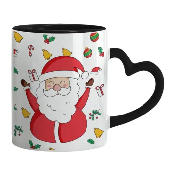 Santa Claus gifts, Mug heart black handle, ceramic, 330ml