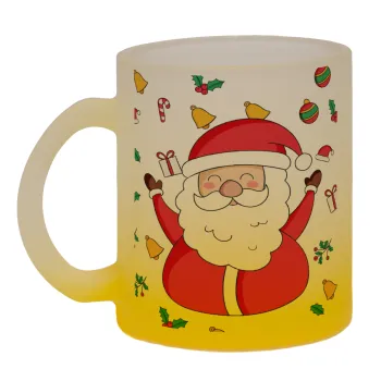 Santa Claus gifts, Κούπα γυάλινη δίχρωμη με βάση το κίτρινο ματ, 330ml