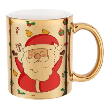 Santa Claus gifts, Mug ceramic, gold mirror, 330ml