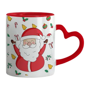 Santa Claus gifts, Κούπα καρδιά χερούλι κόκκινη, κεραμική, 330ml