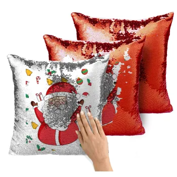 Santa Claus gifts, Μαξιλάρι καναπέ Μαγικό Κόκκινο με πούλιες 40x40cm περιέχεται το γέμισμα