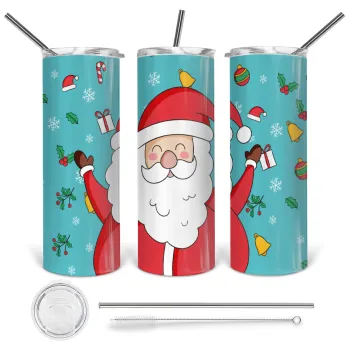 Santa Claus gifts, Tumbler ποτήρι θερμό από ανοξείδωτο ατσάλι 600ml, με μεταλλικό καλαμάκι & βούρτσα καθαρισμού