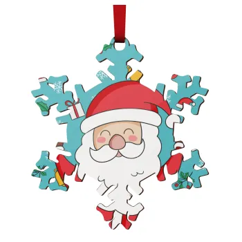 Santa Claus gifts, Christmas ornament wooden snowflake 9cm