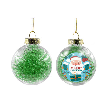 Άι Βασίλης, Χριστουγεννιάτικη μπάλα δένδρου διάφανη με πράσινο γέμισμα 8cm